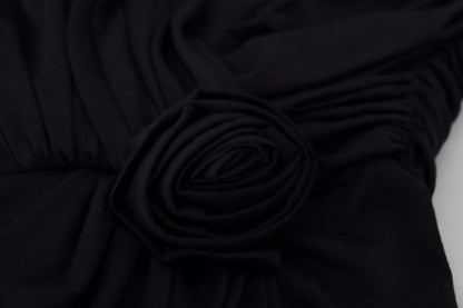Dolce & Gabbana Schwarzes Wickelmantelkleid mit einer Schulter aus Wolle