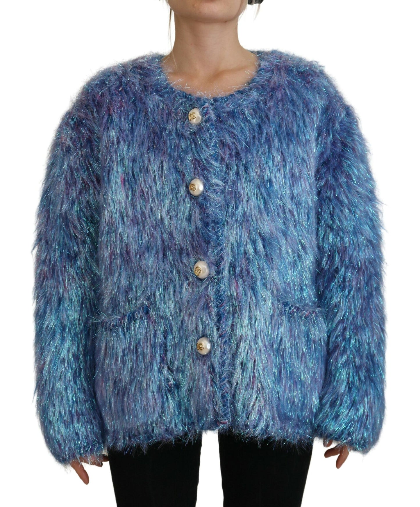 Dolce & Gabbana Multicolor Polyester Fransen Mantel Jacke