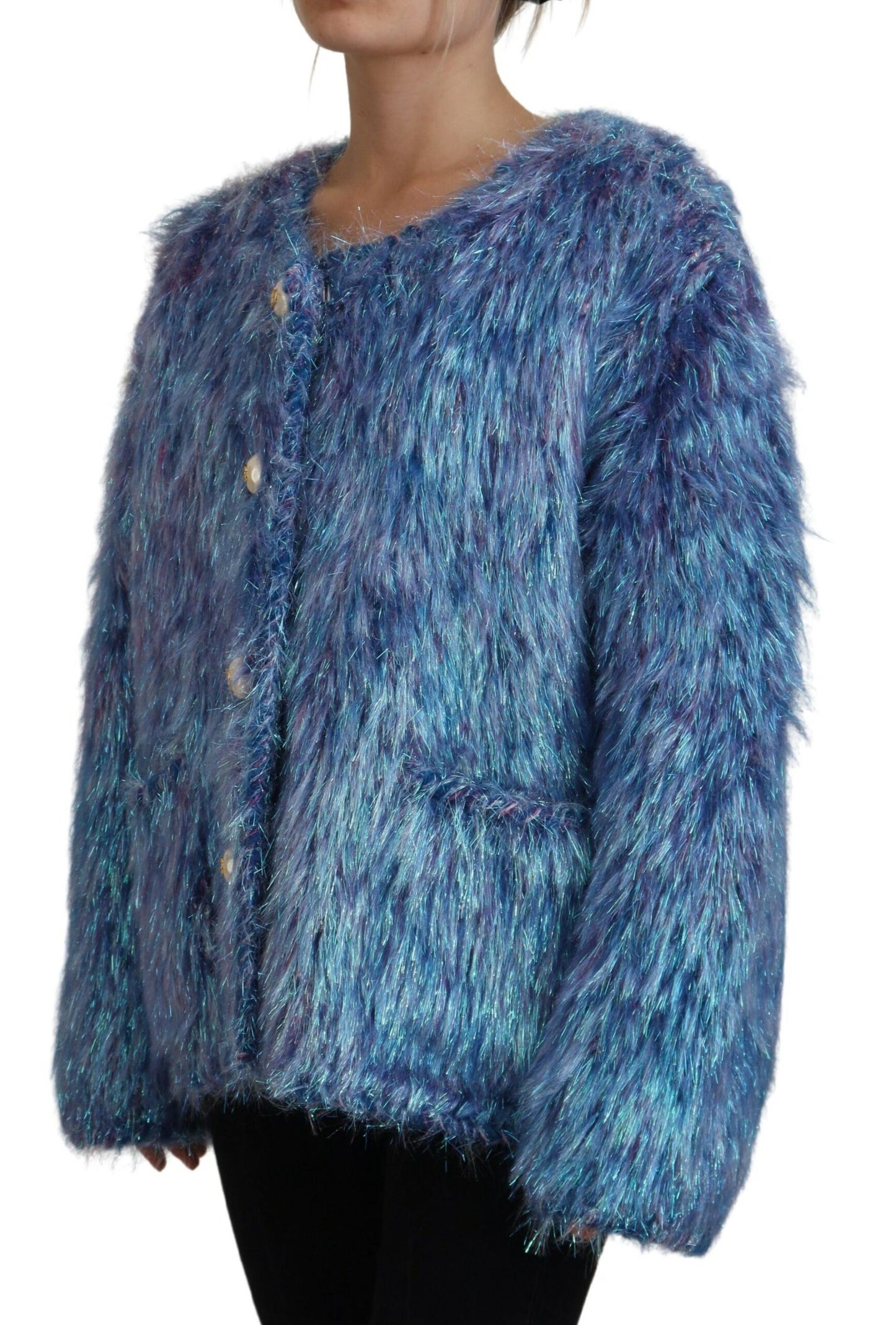 Dolce & Gabbana Multicolor Polyester Fransen Mantel Jacke