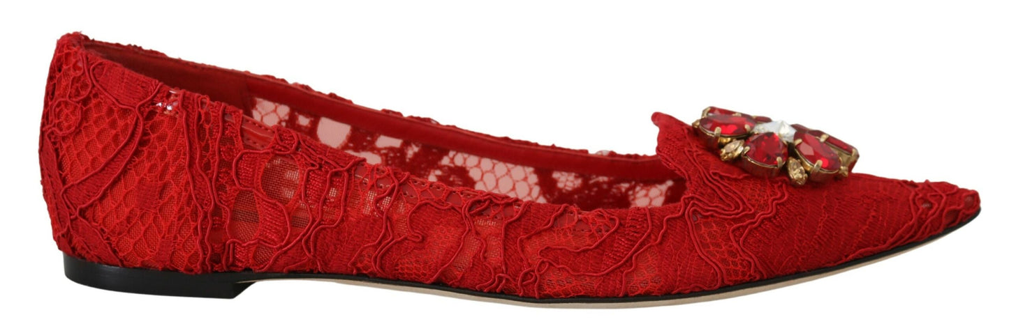 Dolce & Gabbana Rot Taormina Kristalle Loafers Flats Schuhe