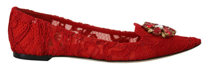 Dolce & Gabbana Rot Taormina Kristalle Loafers Flats Schuhe