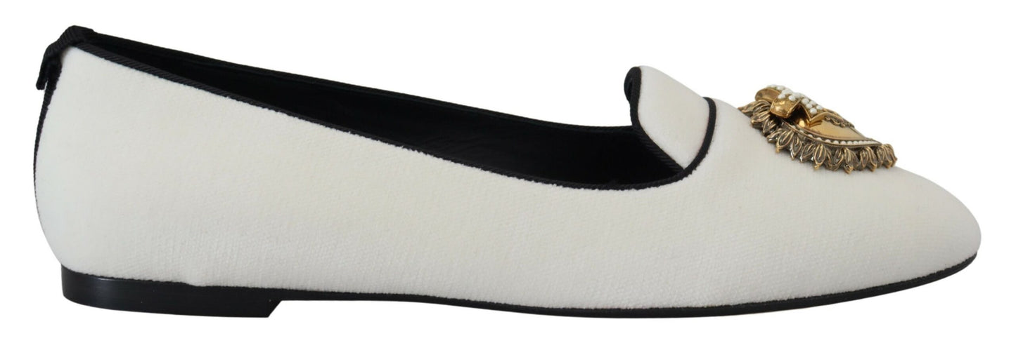 Dolce & Gabbana Weiß Samt Slip Ons Loafers Flats Schuhe