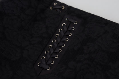 Dolce & Gabbana Schwarzer Brokat Mini-Bleistiftrock über dem Knie
