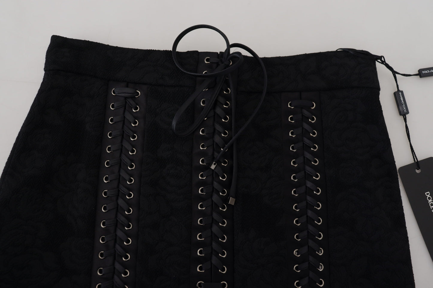 Dolce & Gabbana Schwarzer Brokat Mini-Bleistiftrock über dem Knie
