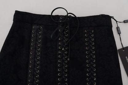 Dolce & Gabbana Schwarzer Brokat Mini-Bleistiftrock über dem Knie