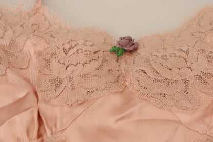 Dolce & Gabbana Rosa Satin Spitze Rosen Tank Top Lingerie