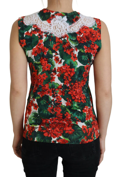 Dolce & Gabbana Weißes, geblümtes Wollwesten-Top mit Spitze
