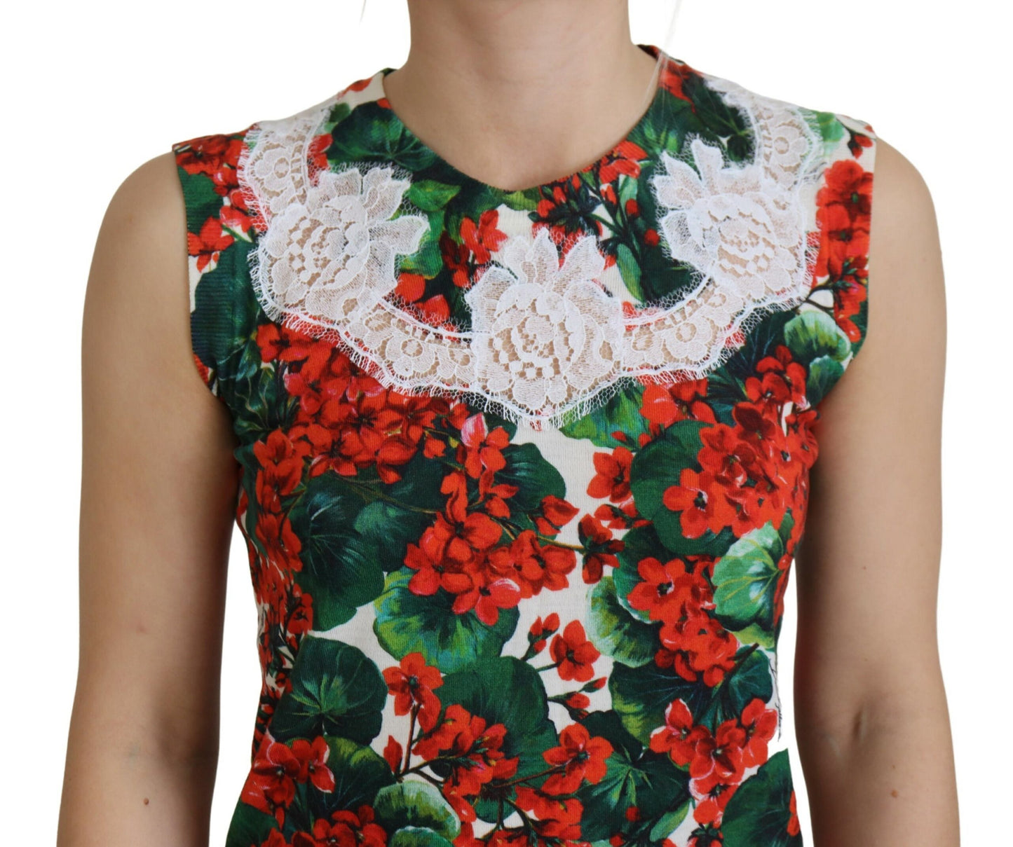 Dolce & Gabbana Weißes, geblümtes Wollwesten-Top mit Spitze