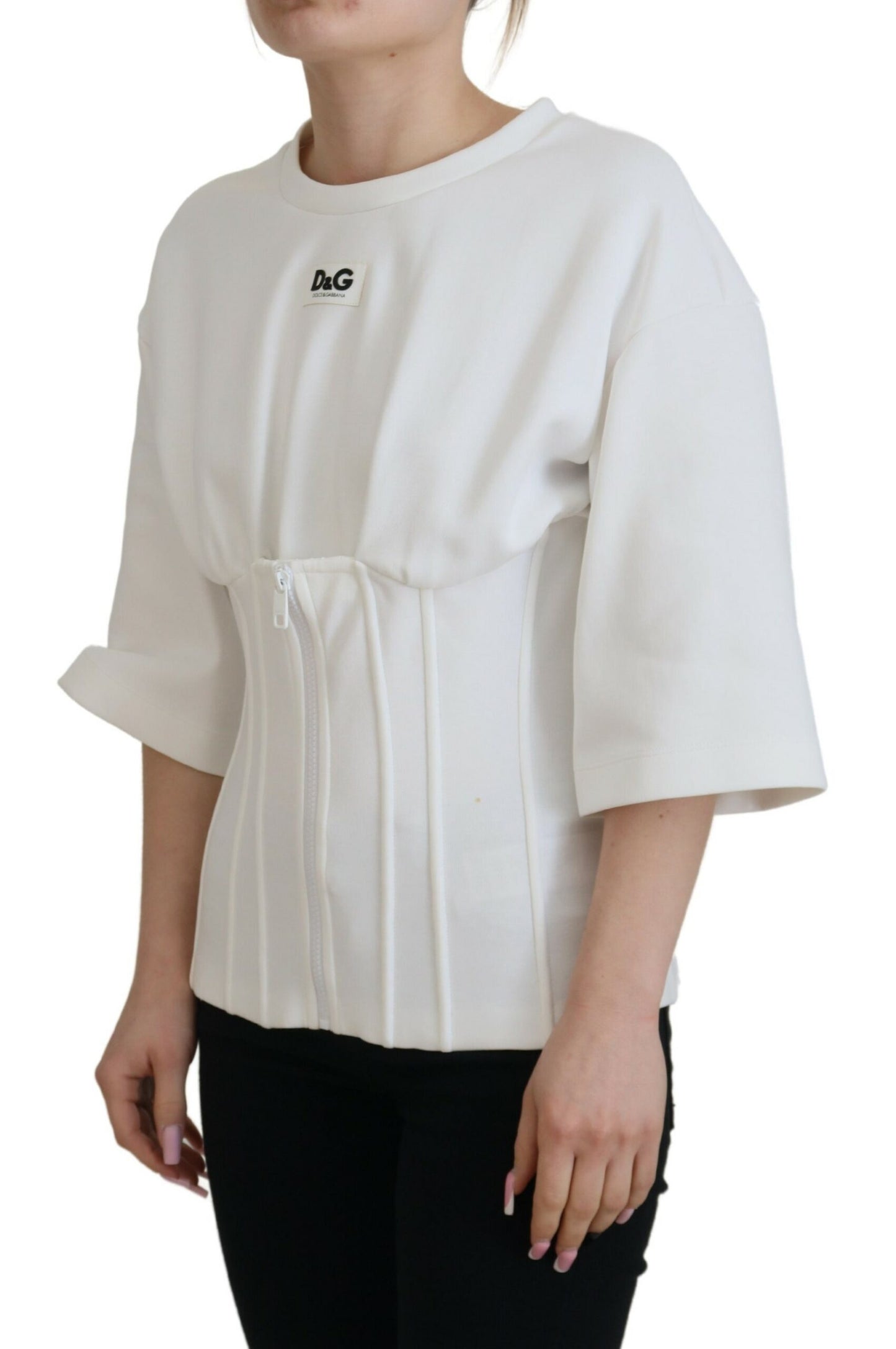 Dolce & Gabbana Weißes Korsett Stretch-Baumwoll-T-Shirt