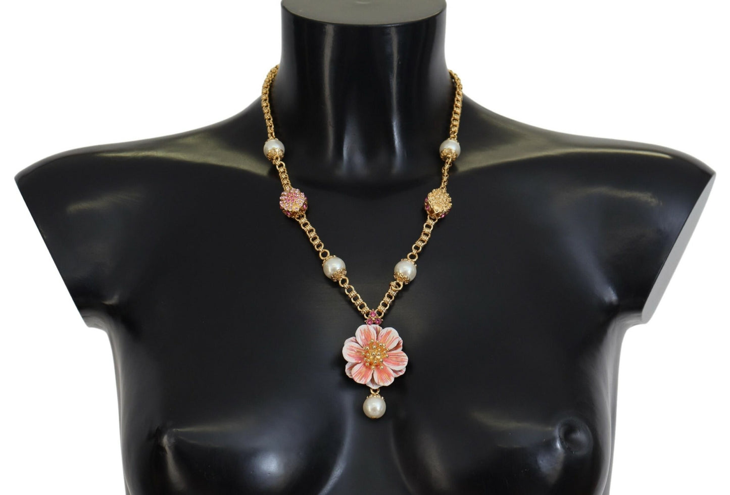 Dolce & Gabbana Goldfarbene Blumenkristalle Rosa verschönerte Halskette
