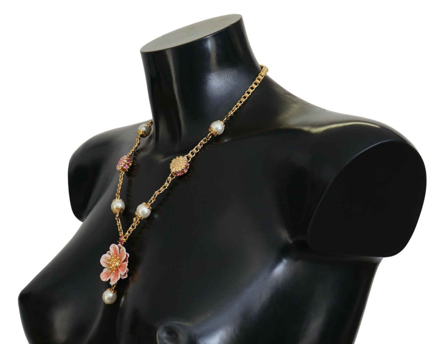 Dolce & Gabbana Goldfarbene Blumenkristalle Rosa verschönerte Halskette