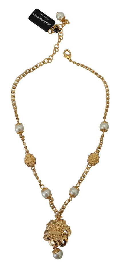 Dolce & Gabbana Goldfarbene Blumenkristalle Rosa verschönerte Halskette