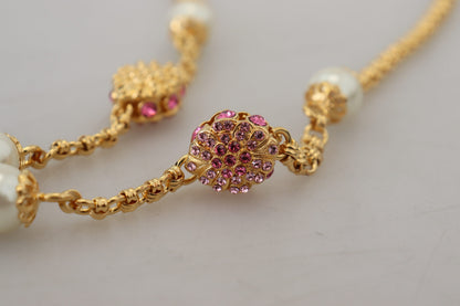 Dolce & Gabbana Goldfarbene Blumenkristalle Rosa verschönerte Halskette