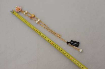 Dolce & Gabbana Goldfarbene Blumenkristalle Rosa verschönerte Halskette