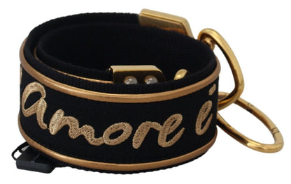 Dolce & Gabbana Schwarz Gold Logo Druck Messing Tasche Schulterriemen