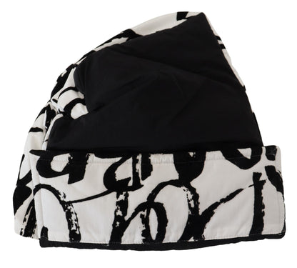 Dolce & Gabbana Weißes bedrucktes Nylon Frauen Winter Beanie Mütze Hut