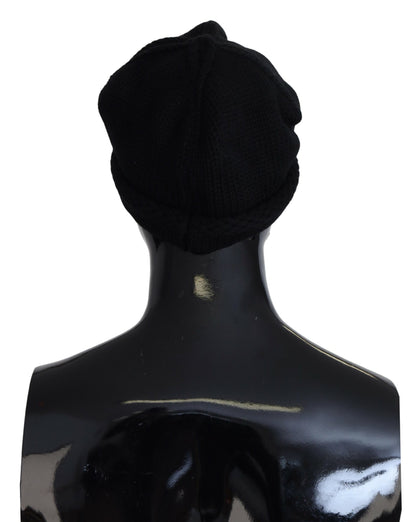 Dolce & Gabbana Schwarze Schurwolle Frauen Winter Beanie Mütze Hut