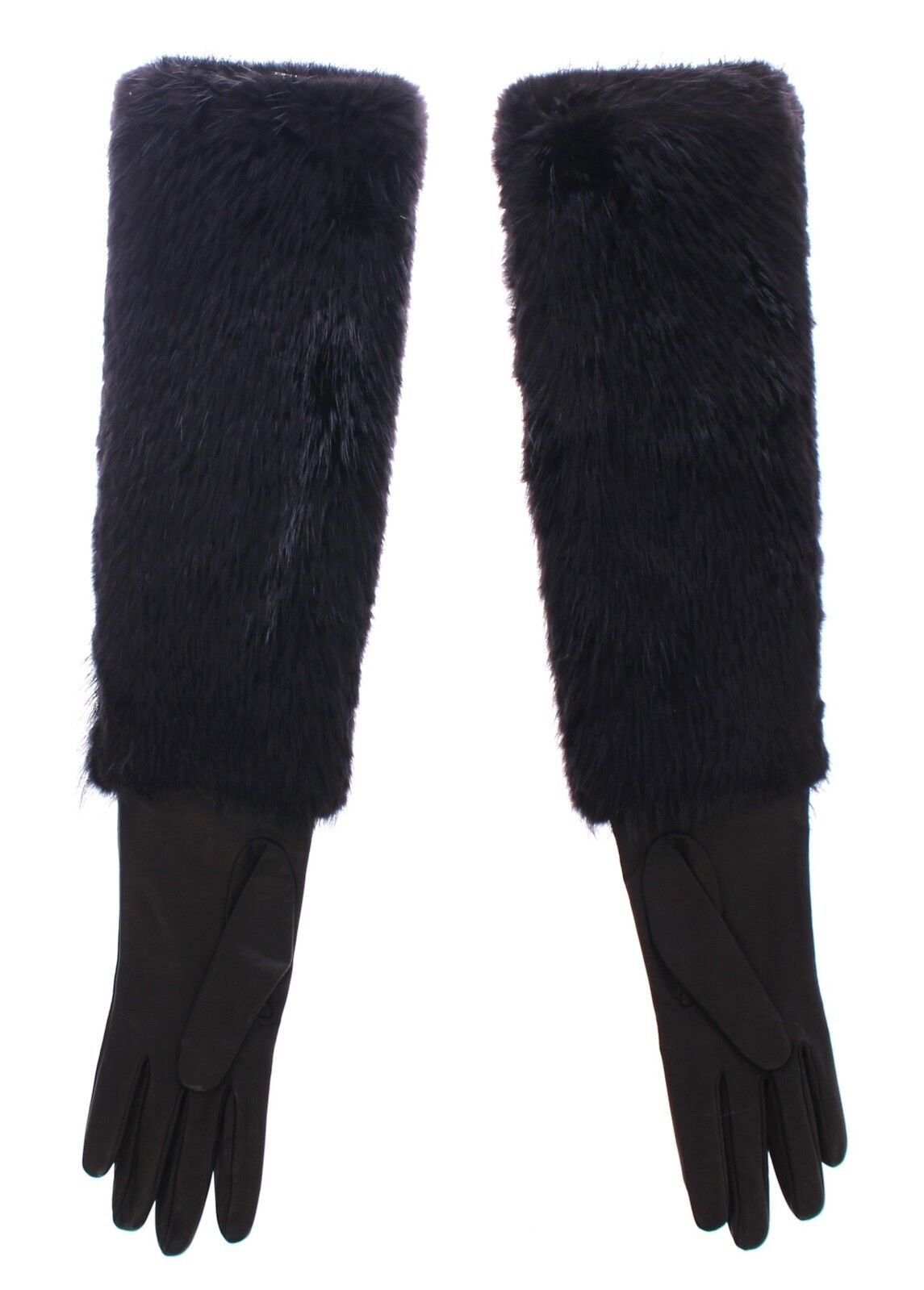 Dolce & Gabbana Schwarze Biberpelz-Lammfell-Leder-Ellbogenhandschuhe