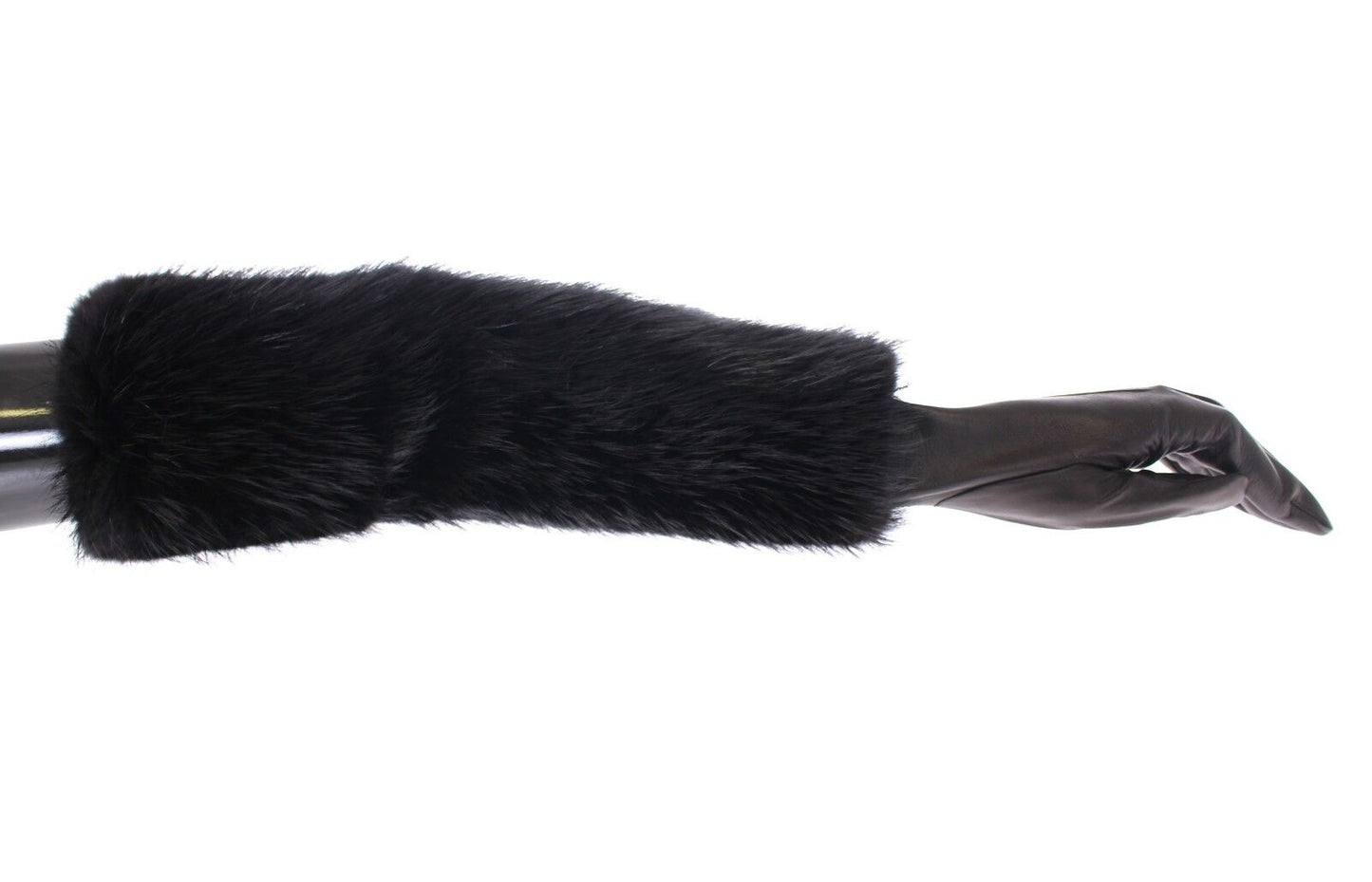 Dolce & Gabbana Schwarze Biberpelz-Lammfell-Leder-Ellbogenhandschuhe
