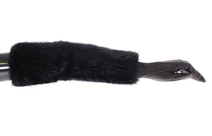 Dolce & Gabbana Schwarze Biberpelz-Lammfell-Leder-Ellbogenhandschuhe