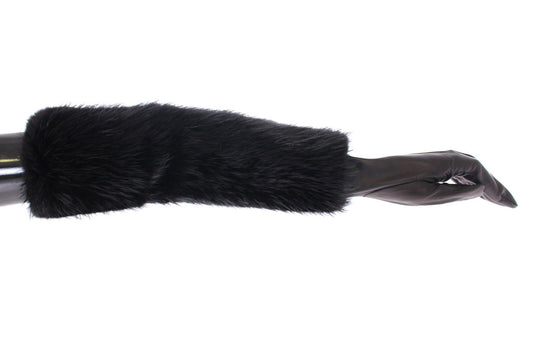 Dolce & Gabbana nero Biberpelz-pelle di agnello-Leder-Ellbogenhandschuhe