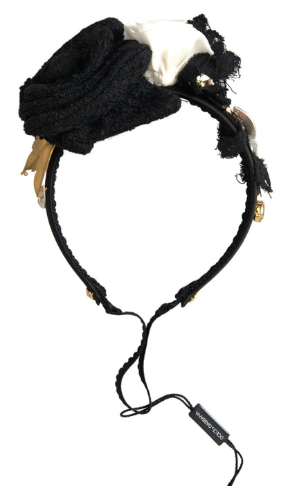Dolce & Gabbana Diadem Stirnband Tiara Weiß Rose Kristall Haar Gold