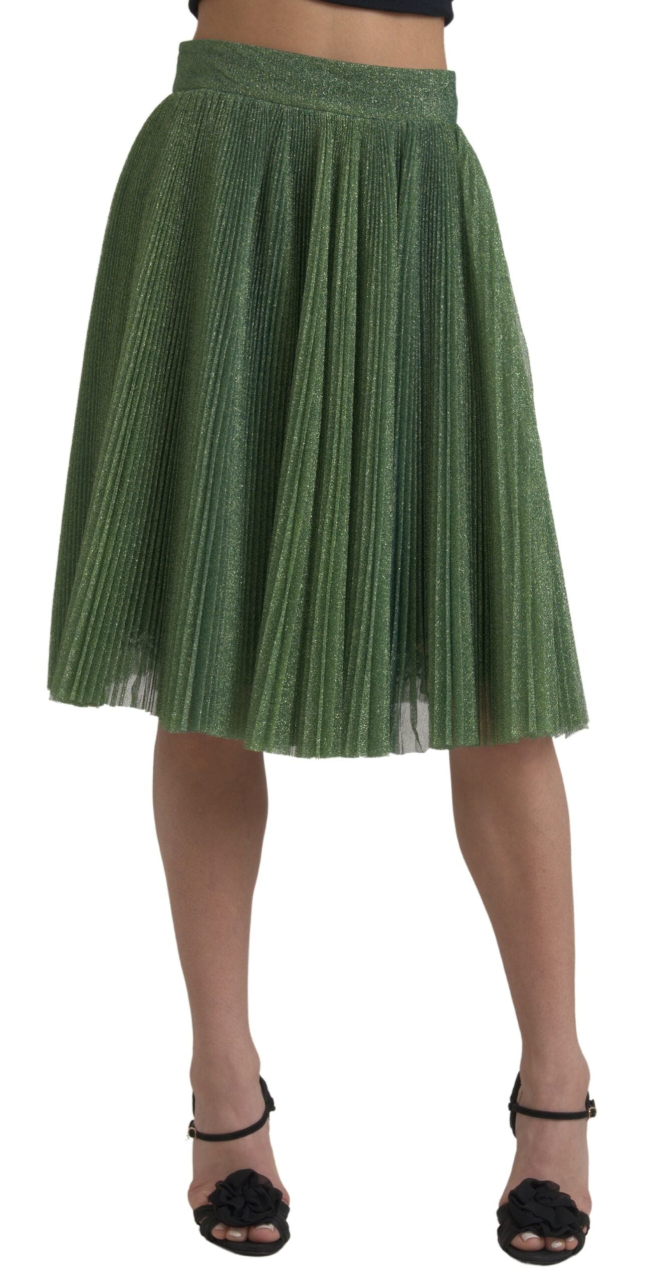 Dolce & Gabbana Grüner Metallic-Faltenrock mit hoher Taille und Faltenwurf