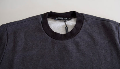 Dolce & Gabbana Maglione girocollo grigio scuro in cotone e viscosa e poliammide