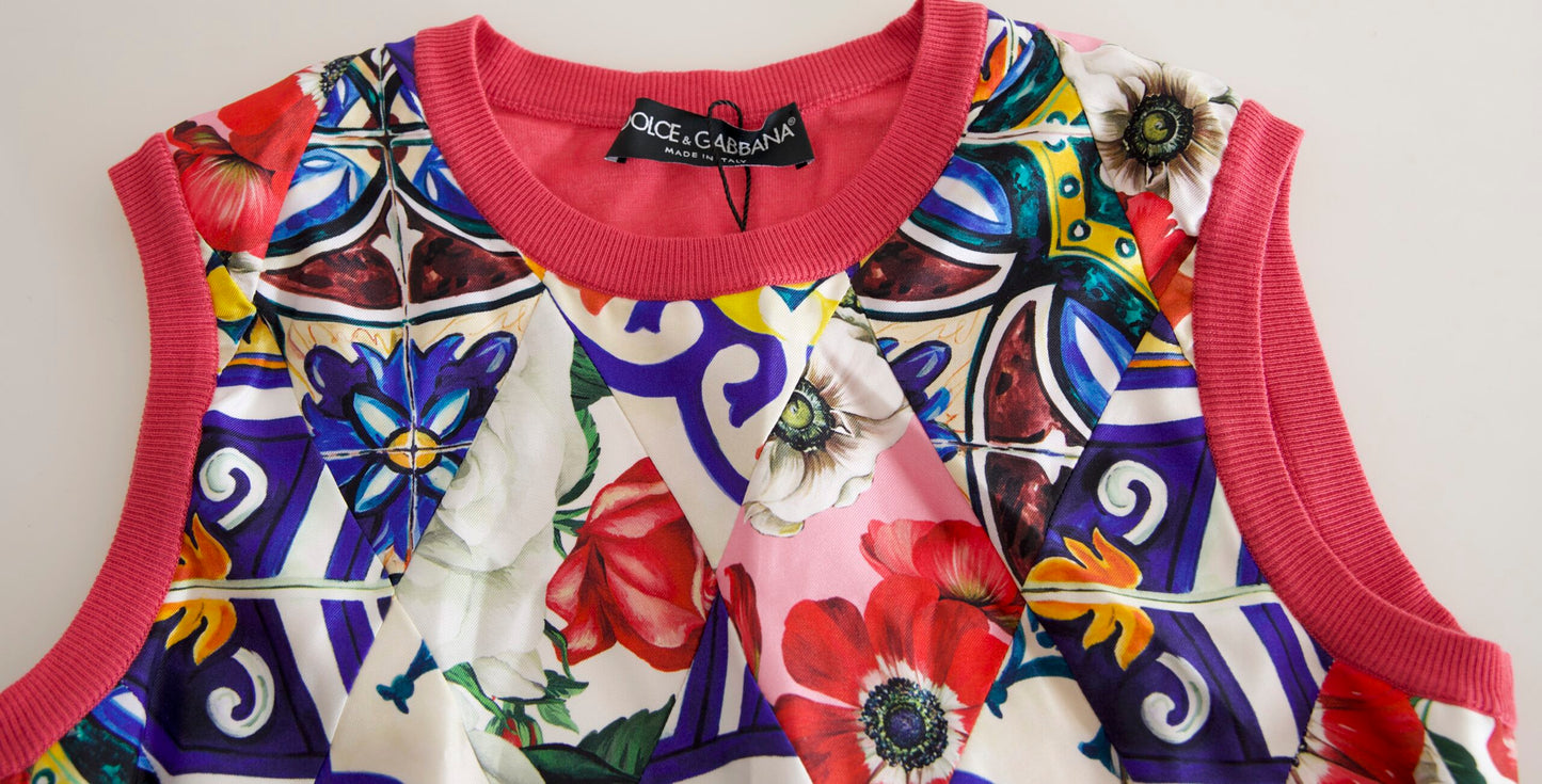 Dolce & Gabbana Multicolor Majolika Floral Rundhalsausschnitt Tank Top