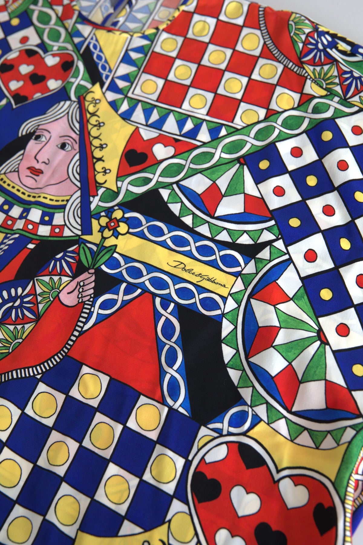 Dolce & Gabbana Blusa a maniche lunghe con stampa multicolore in seta e fibra elasticizzata