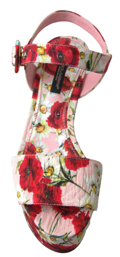 Dolce & Gabbana Mehrfarbige Wedges mit Blumendruck Florale Riemchensandalen