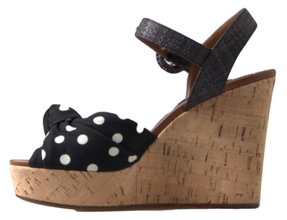 Dolce & Gabbana Schwarze Keile Gepunktete Knöchelriemen Schuhe Sandalen