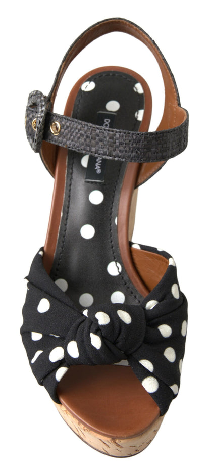 Dolce & Gabbana Schwarze Keile Gepunktete Knöchelriemen Schuhe Sandalen