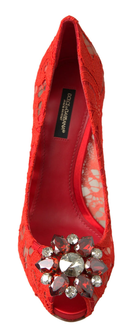 Dolce & Gabbana Rot Taormina Spitze Kristall Heels Pumps Schuhe