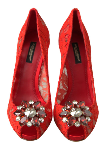 Dolce & Gabbana Rot Taormina Spitze Kristall Heels Pumps Schuhe