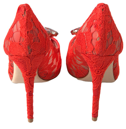 Dolce & Gabbana Rot Taormina Spitze Kristall Heels Pumps Schuhe
