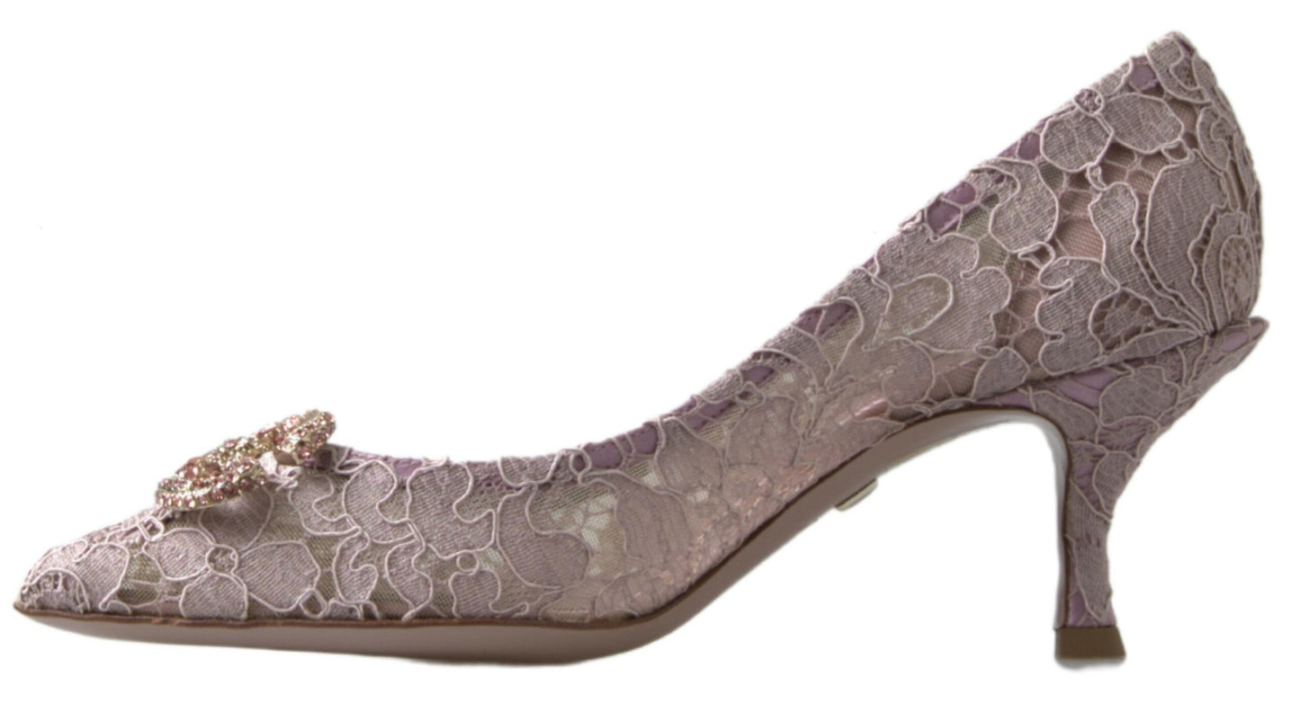 Dolce & Gabbana Rosa Floral Spitze DG Kristall Pumps Schuhe