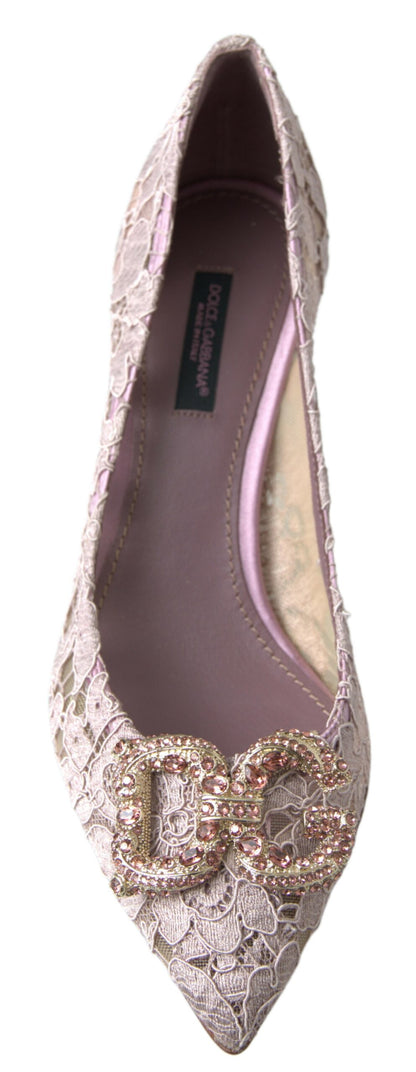 Dolce & Gabbana Rosa Floral Spitze DG Kristall Pumps Schuhe