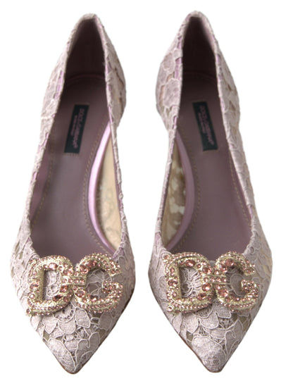 Dolce & Gabbana Rosa Floral Spitze DG Kristall Pumps Schuhe