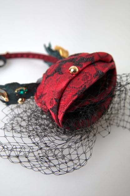 Dolce & Gabbana Rot mit mehrfarbiger Rose Seide Crystal Netted Logo Diadem Stirnband