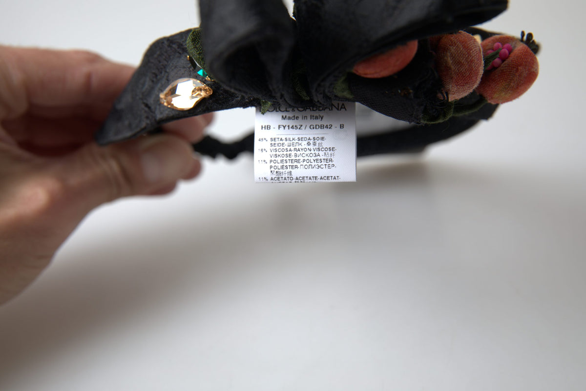 Dolce & Gabbana Cerchietto con cristalli nero in seta e cotone e poliammide
