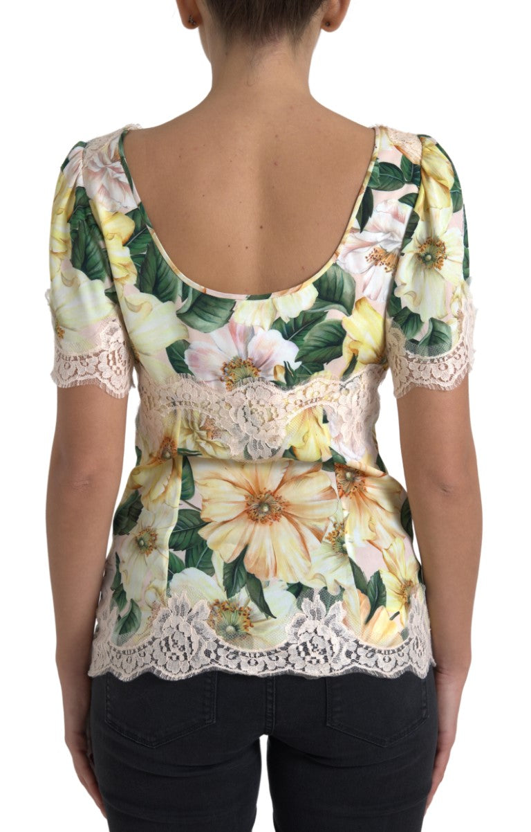 Dolce & Gabbana Multicolour Floral Silk-Blend Lace V-Neck Blouse