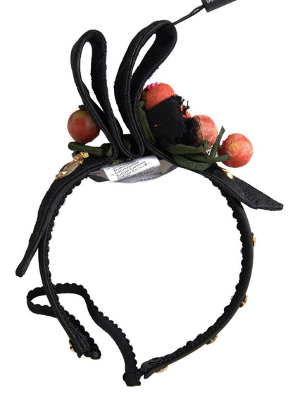 Dolce & Gabbana Cerchietto con cristalli nero in seta e cotone e poliammide