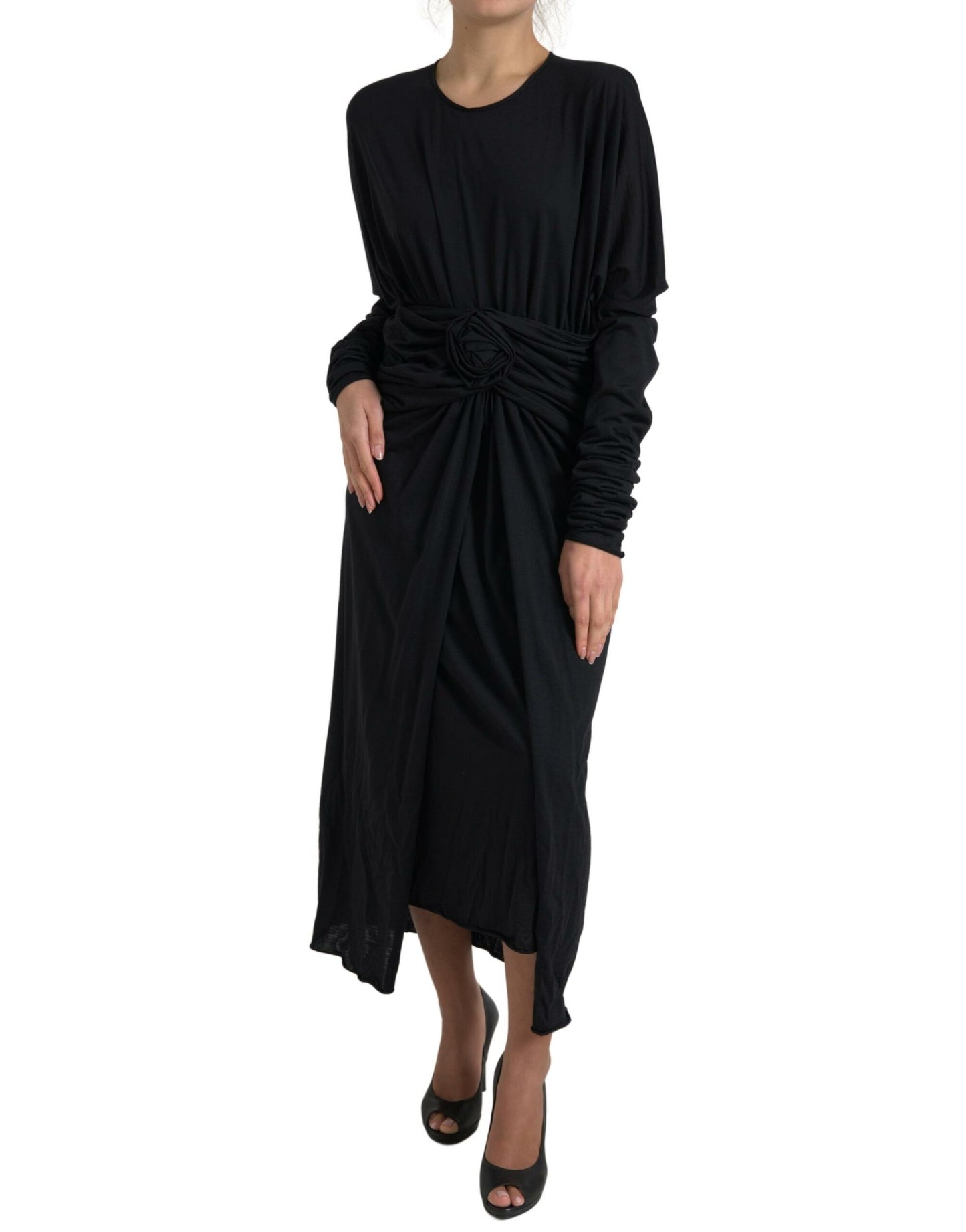 Dolce & Gabbana Schwarzes Wickelkleid aus Wolle Midikleid