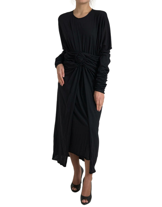 Dolce & Gabbana Schwarzes Wickelkleid aus Wolle Midikleid