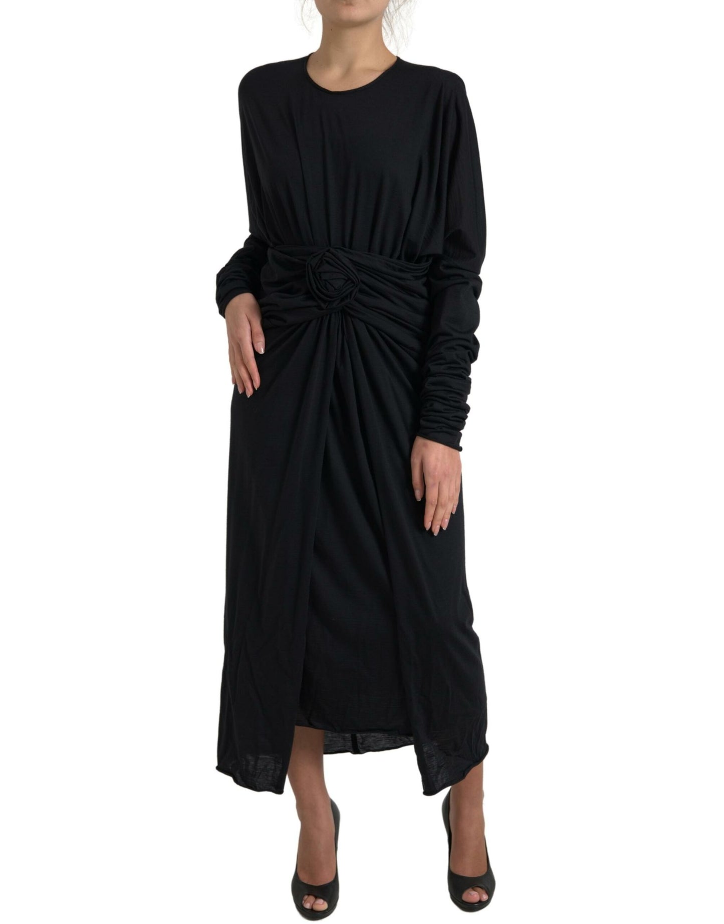 Dolce & Gabbana Schwarzes Wickelkleid aus Wolle Midikleid