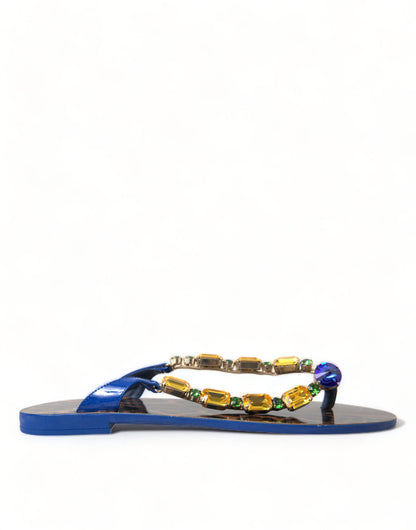 Dolce & Gabbana Blau Kristalle Flats Sandalen Beachwear Schuhe