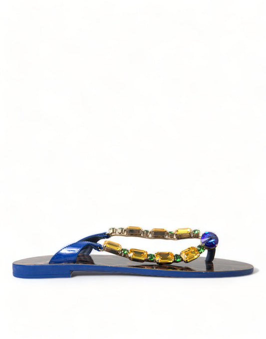 Dolce & Gabbana Blau Kristalle Flats Sandalen Beachwear Schuhe