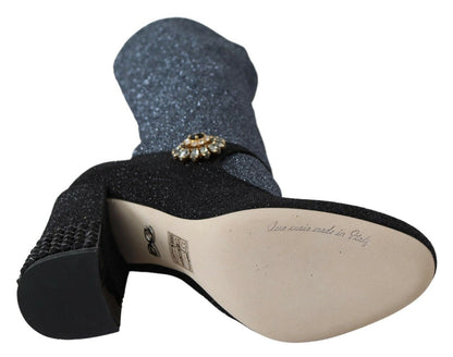 Dolce & Gabbana Schwarz Kristall Mary Janes Booties Schuhe