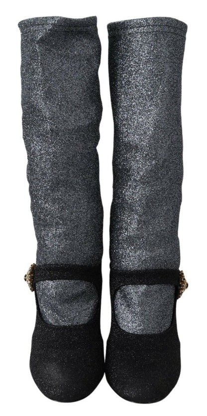 Dolce & Gabbana Schwarz Kristall Mary Janes Booties Schuhe
